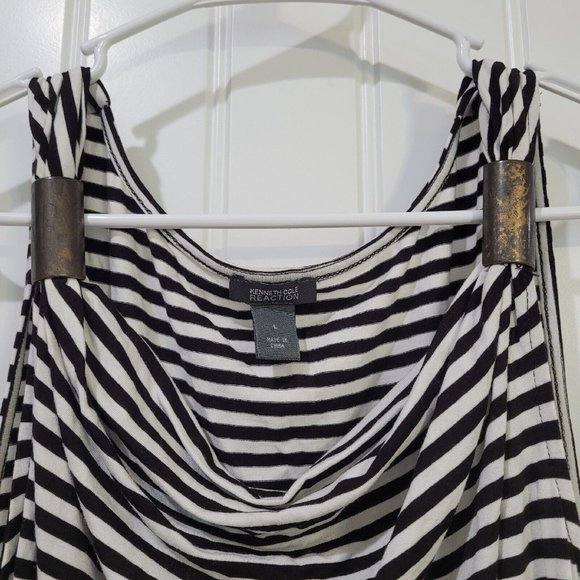 Kenneth Cole Reaction Cowl Neck Sleeveless Striped Top Size Large Black White - Picture 2 of 12